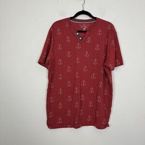 Pd&C Soft Touch Men’s Red Henley Tshirt Size XL Anchor Nautical Novelty Print